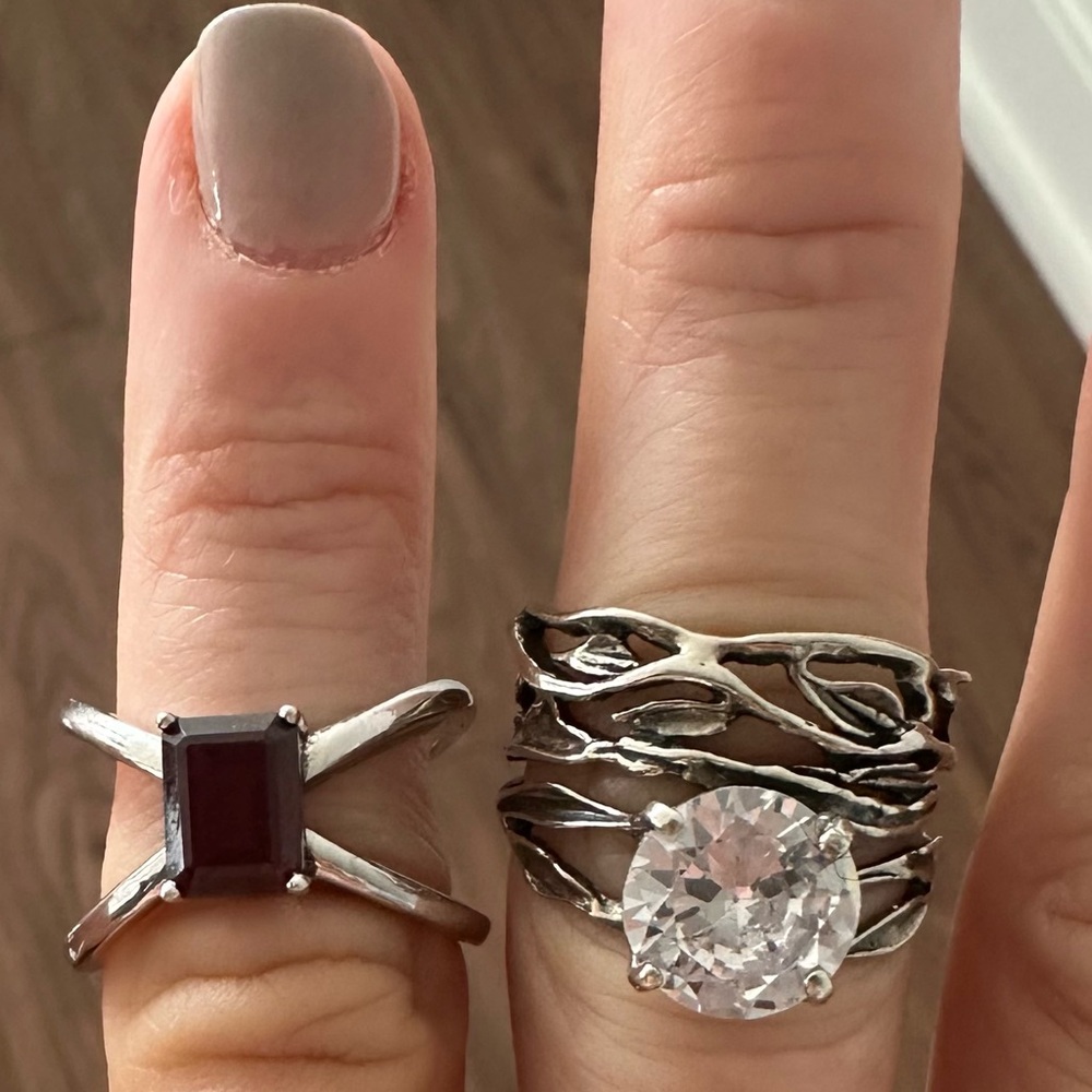 Sterling Silver Stackable Rings Set With Red And … - image 2